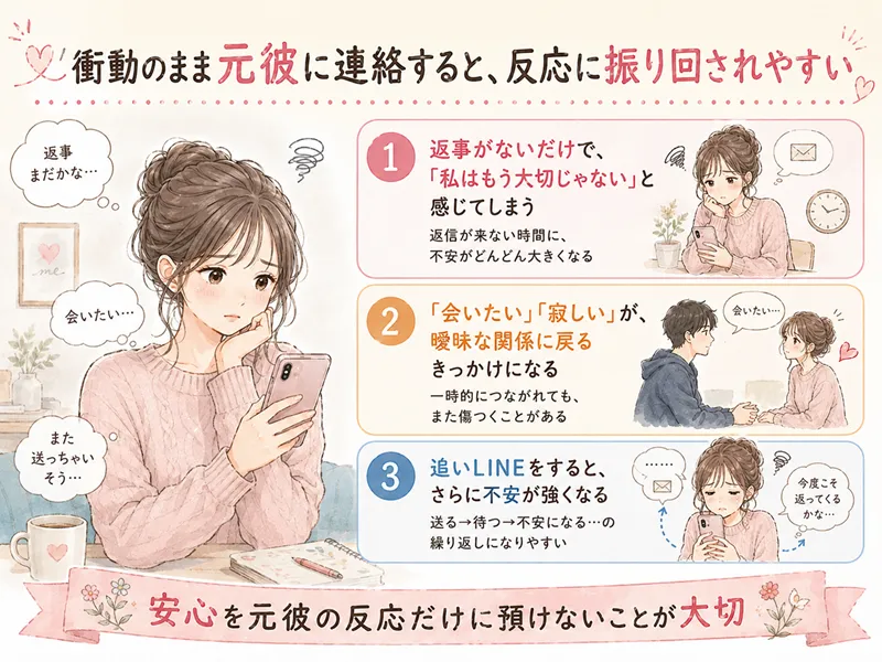 衝動のまま元彼に連絡すると、反応に振り回されやすい