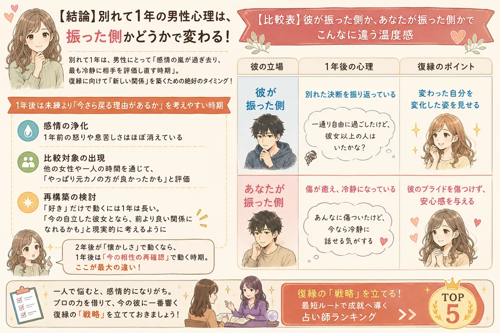 【結論】別れて1年の男性心理は、振った側かどうかで変わる