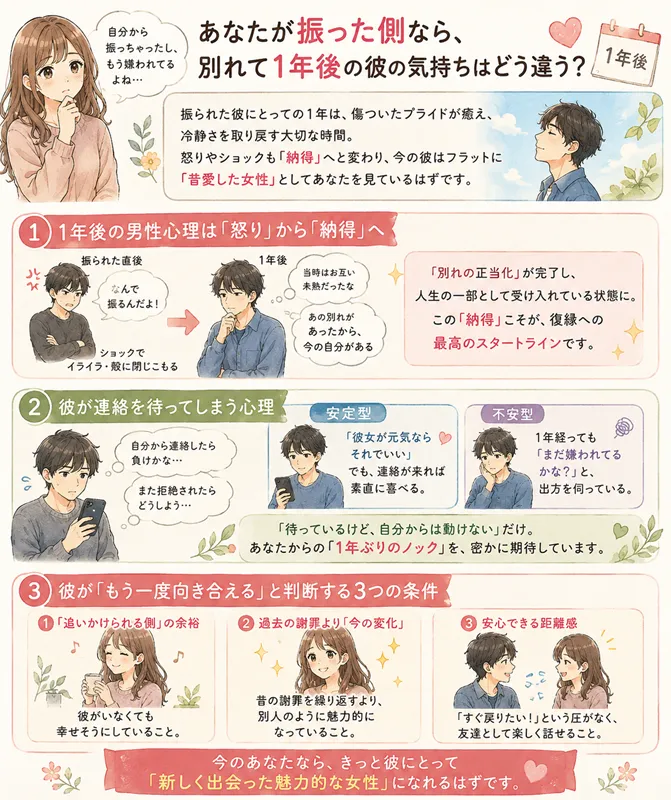 あなたが振った側なら、別れて1年後の彼の気持ちはどう違う？