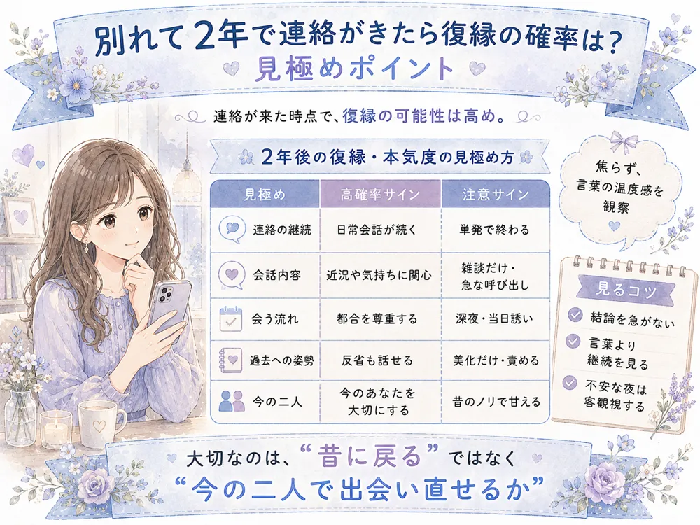 別れて2年で連絡がきたら復縁の確率は？見極めポイントとは